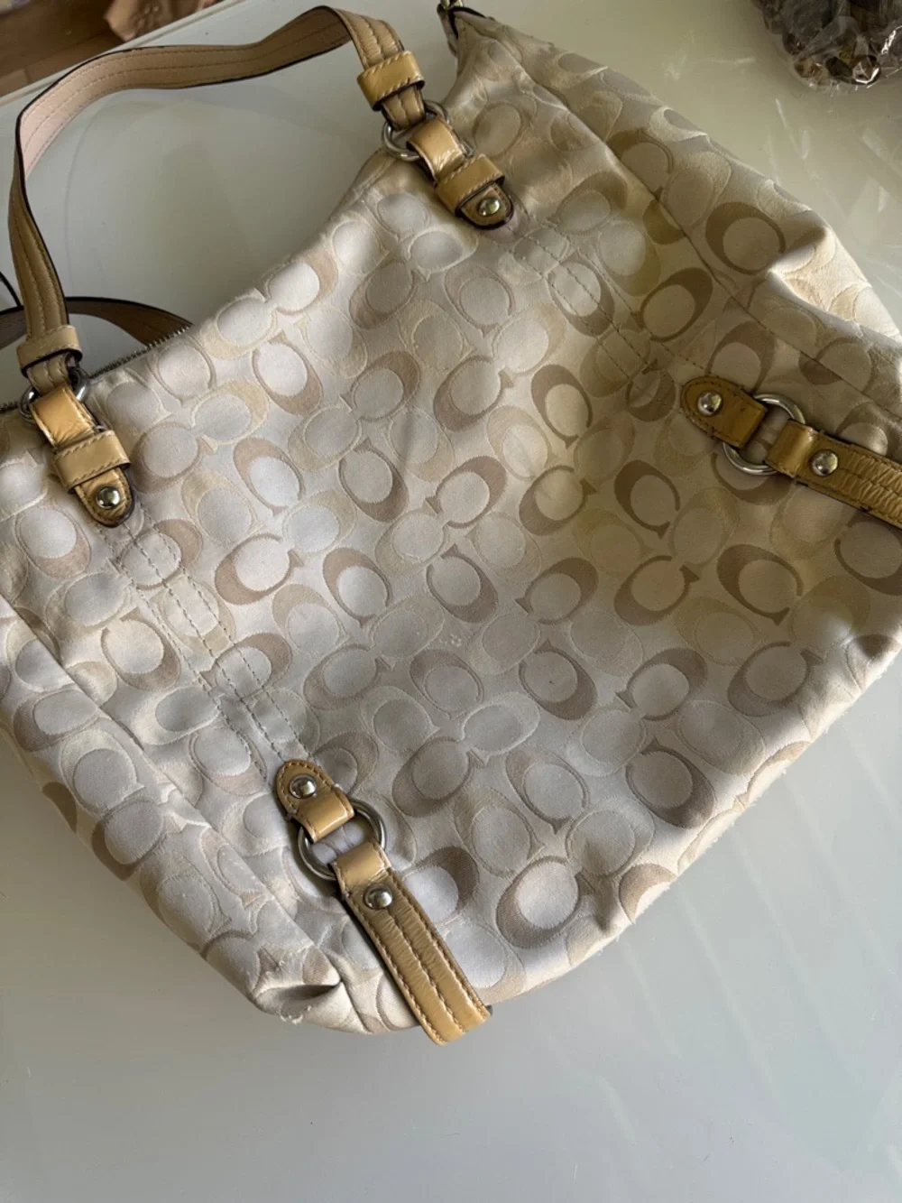 Coach Alexandra Signature Satin Hobo Bag | Champagne Monogram